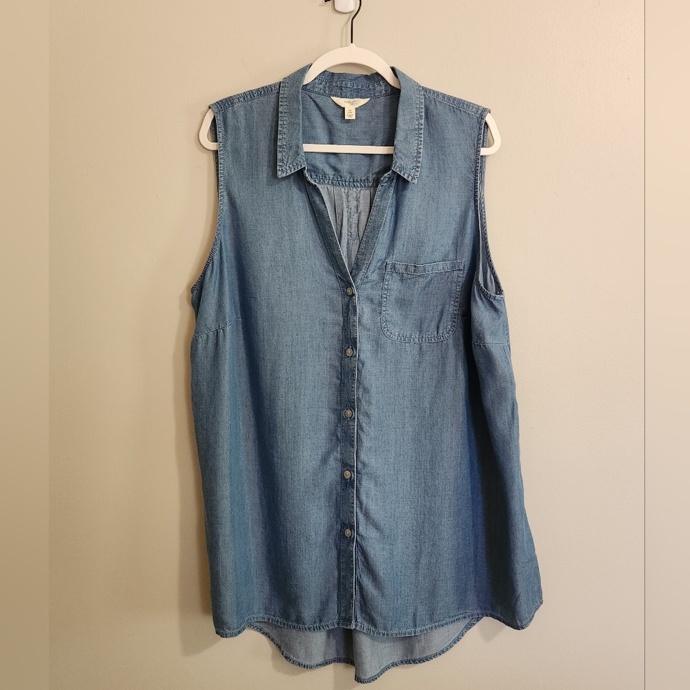 Women's Plus Size Terra and Sky Lyocell Button Down Sleeveless Top Size 0X